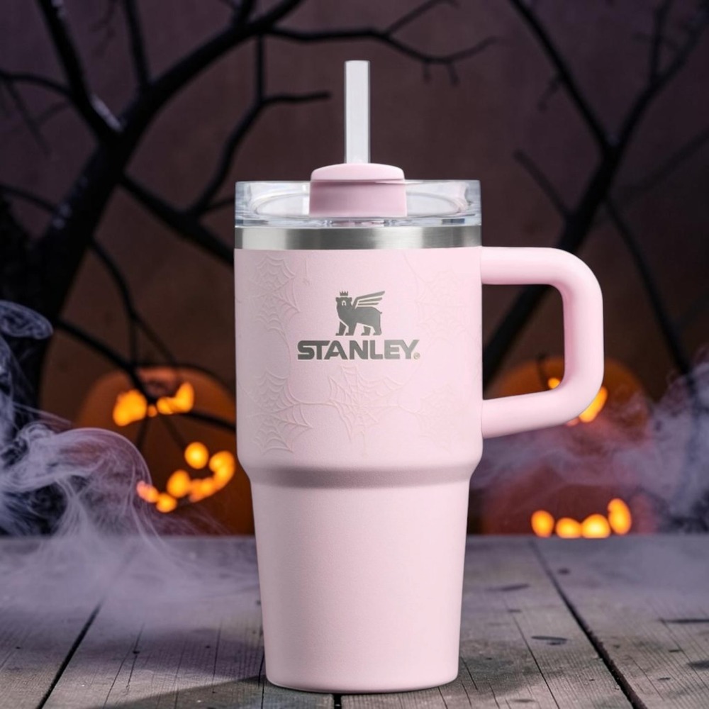 Stanley 20 oz Stainless Steel H2.0 Flow Quencher Tumbler Pink Sugar Spider Webs